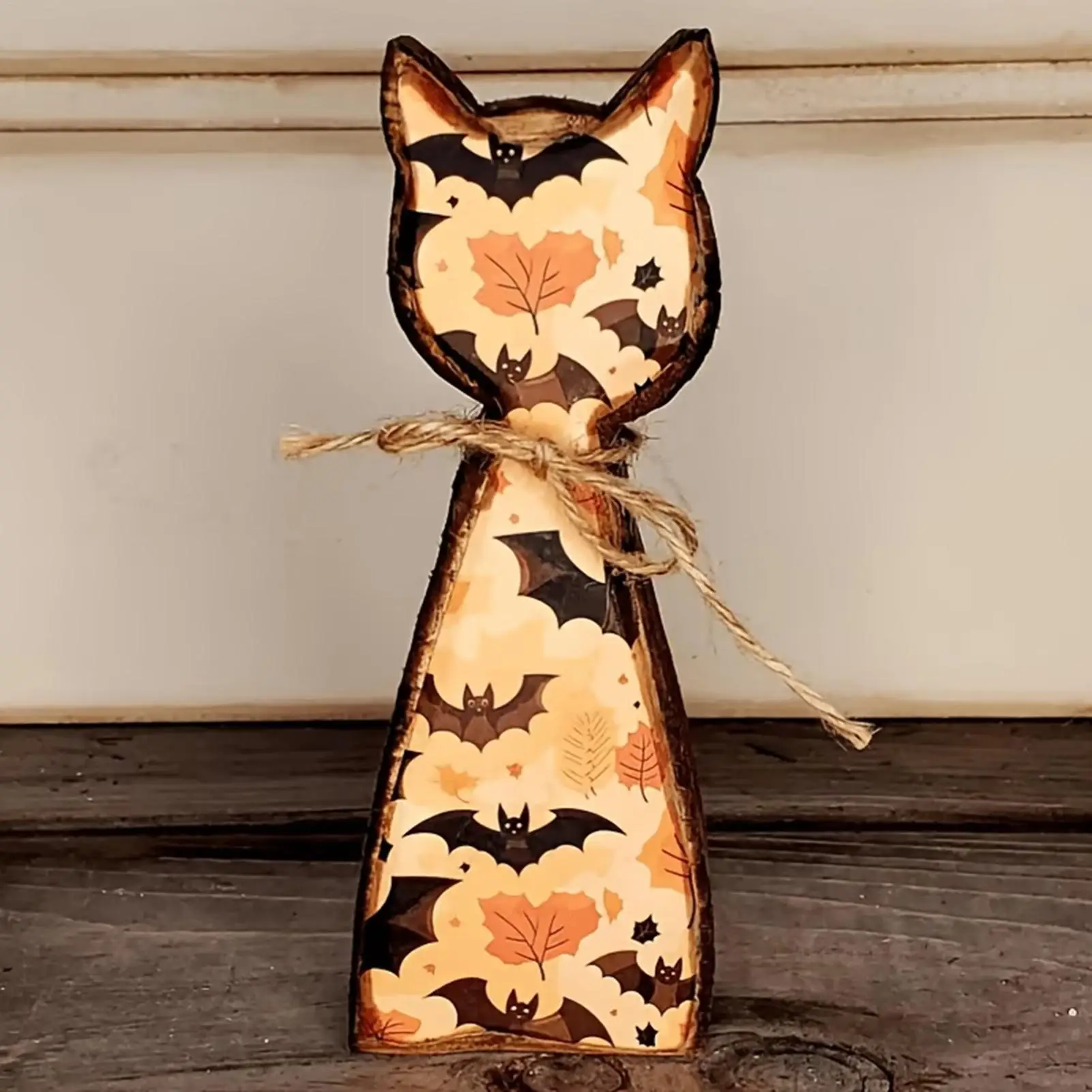 Wooden Halloween Cat Figurines 5 Pieces Rustic Spooky Double-Sided Farmhouse Wood Cat Figurine Set Decorations For Home Mantel