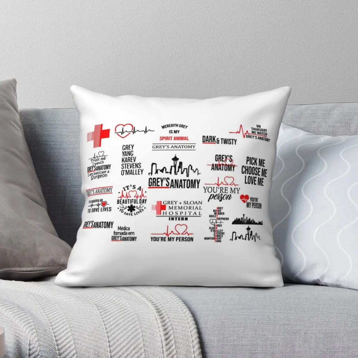 

Grey's Anatomy Square Pillowcase Polyester Linen Velvet Printed Zip Decorative Sofa Cushion Cover