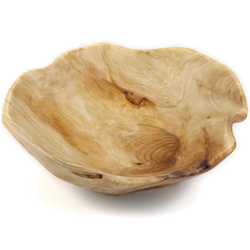 

SHGO-2X Wooden Fruit Salad Serving Bowl Hand-Carved Root Bowls Creative Living Room Real Wood Candy Bowl 20-24Cm