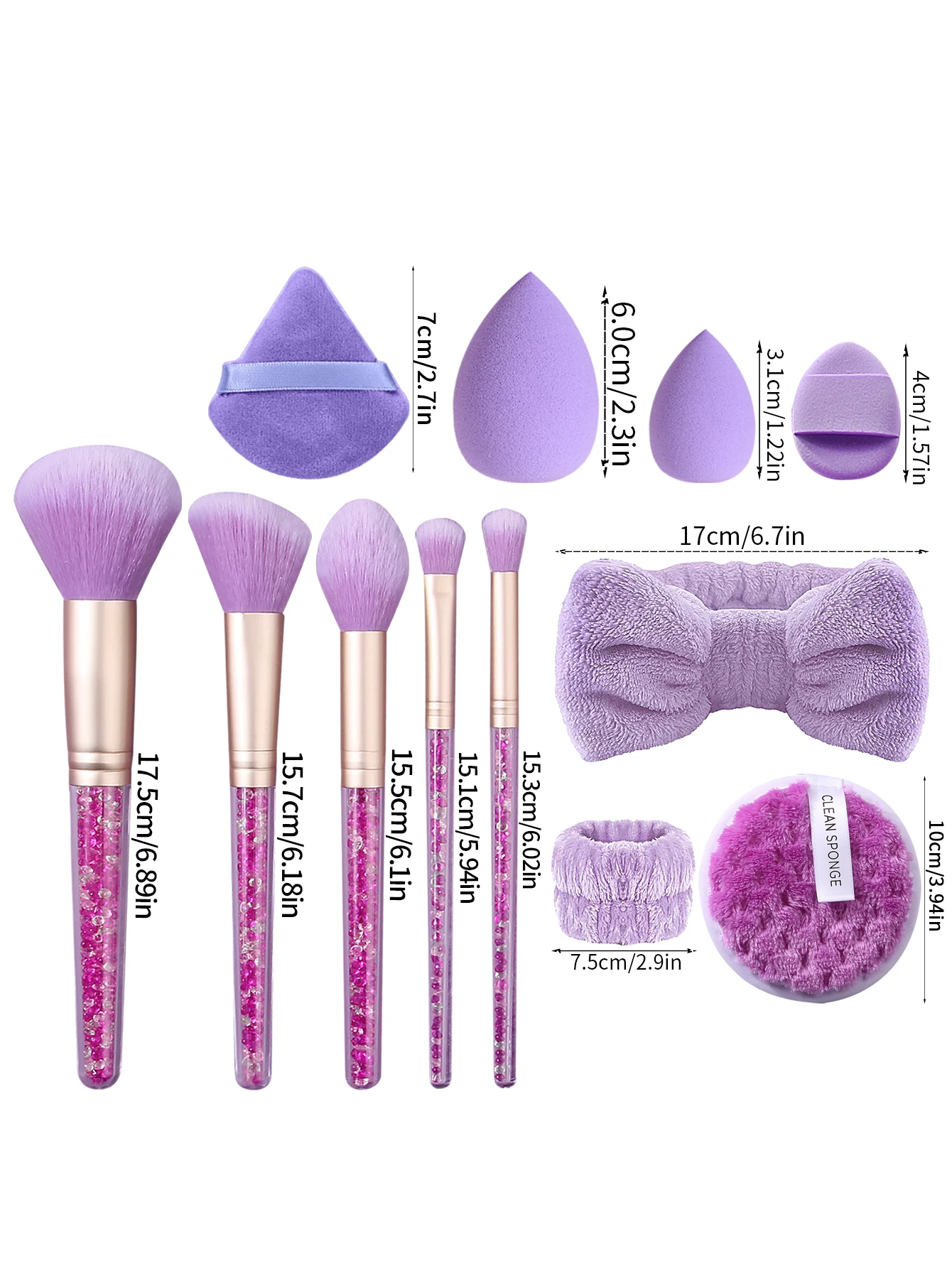 ชุดแปรงแต่งหน้าอเนกประสงค์ 30 ชิ้น รุ่น Purple series ด้ามจับประดับเพชร พร้อมพัฟฟองน้ำเนื้อนุ่ม/ชุดอุปกรณ์ทำความสะอาด