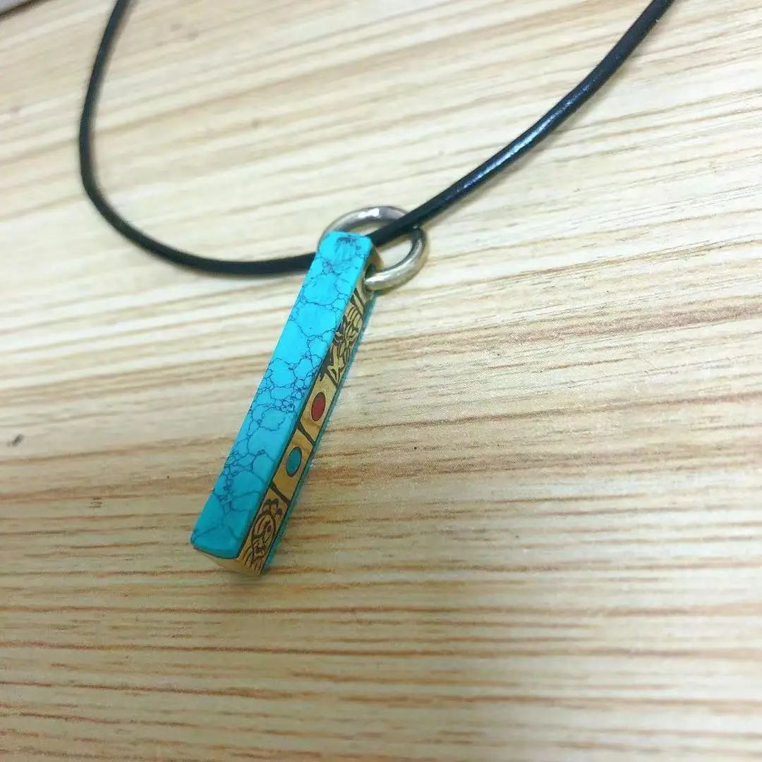 PN177 Tibetan Copper Lucky Signs Stone Double Side Pendant Handmade Nepalese 38mm Long Amulet Charm