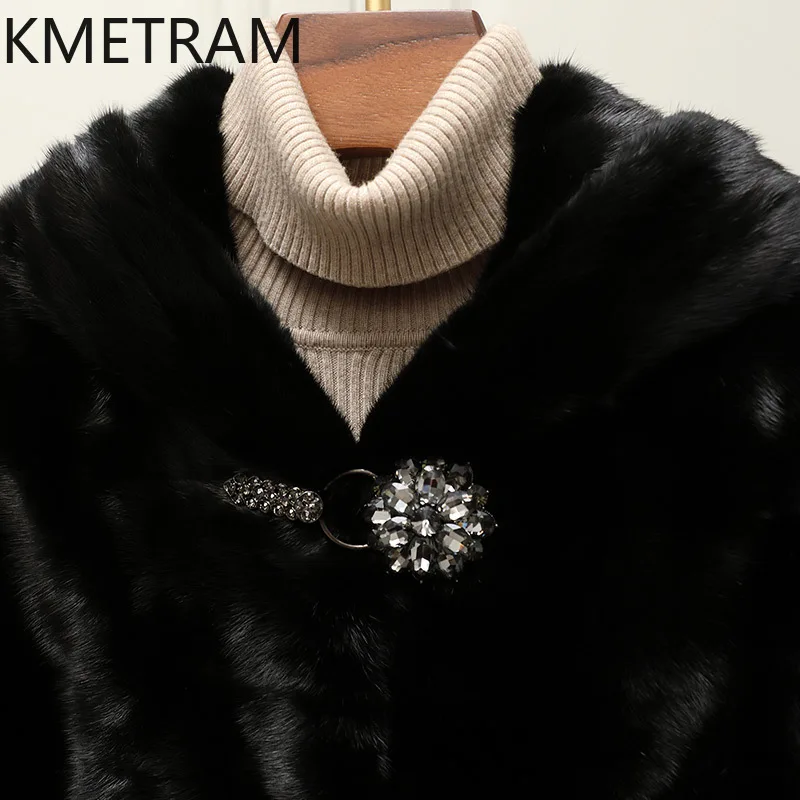 100% Mink Fur Jacket Woman Luxury Black Long Real Fur Coat with Hood 2025 High Quality Winter Clothes for Women шуба женская