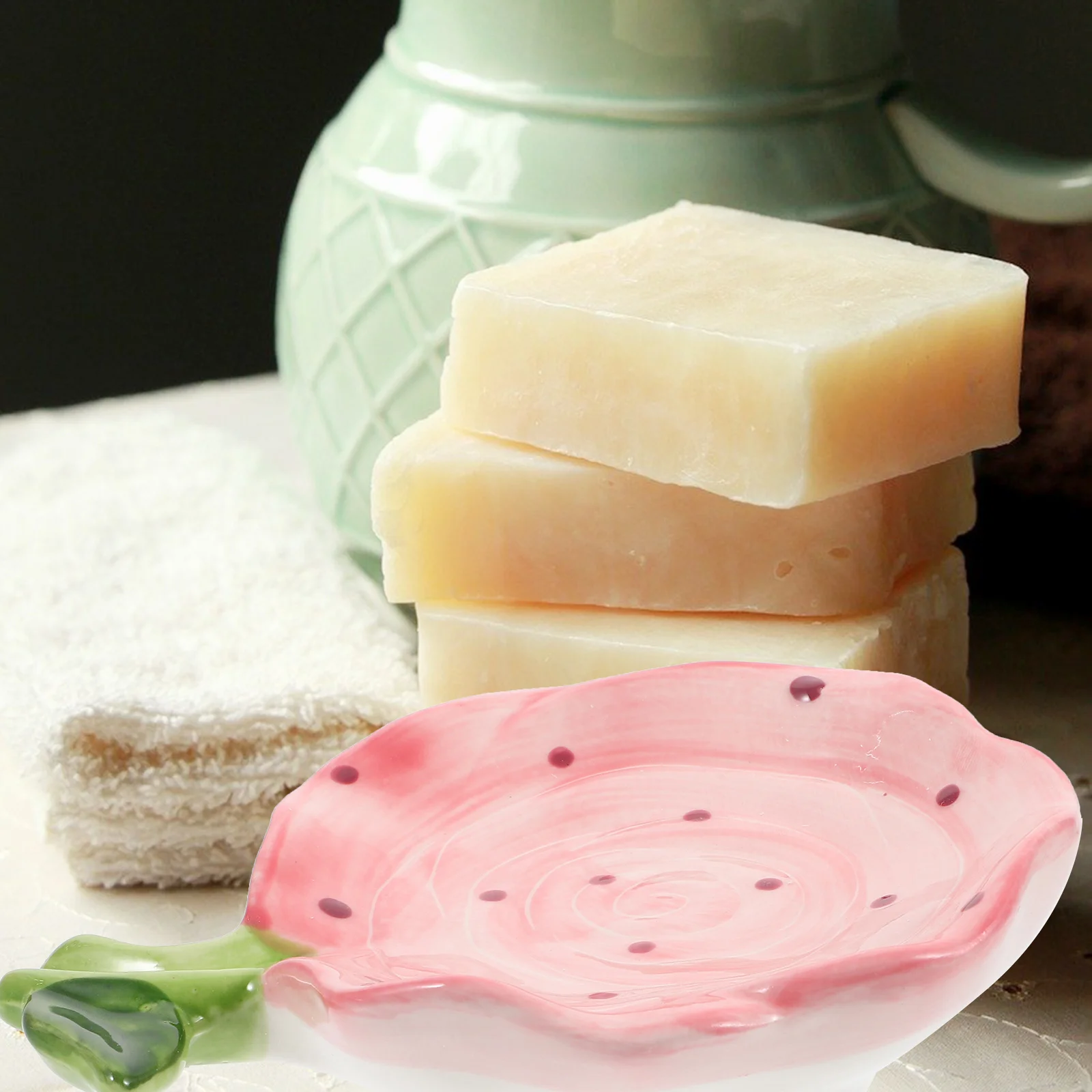 

Ceramic Flower Soap Holder Large Bathroom Tray Drainage Design Decorative Soap Dish Shower Storage Holder