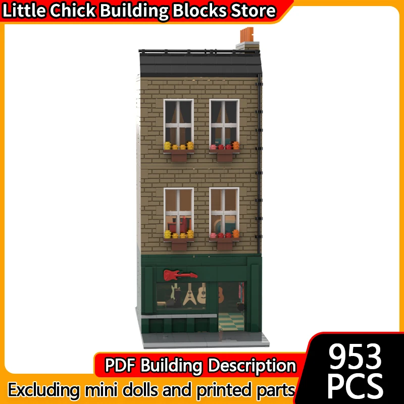 

City Street View Model MOC Building Bricks Townhouse And Music Shop Modular Technology Children Holiday Gifts Assemble Toys Suit
