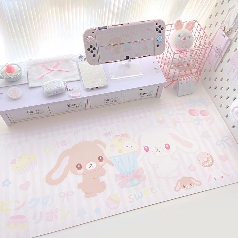 

Cute Girl Table Mat Cute Rabbit Cartoon Secondary Leather Non-slip Mat Oversized Office Learning Computer Keyboard Mouse Pad