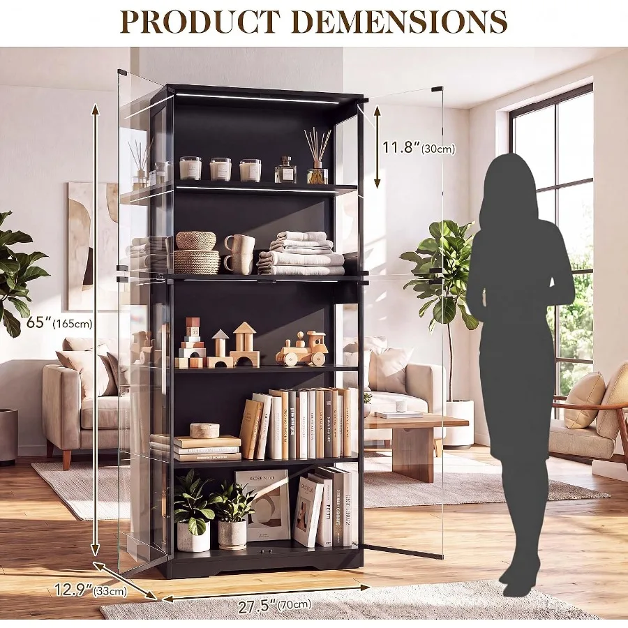 65" Display Cabinet with Glass Doors and LED Lights view 2