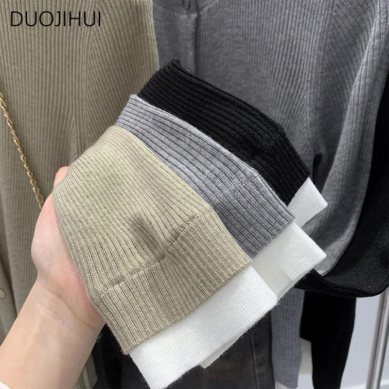 DUOJIHUI-Pulôveres coreanos com o pescoço para mulheres, cor simples contraste, peça falsa básica 2, clássico feminino, moda casual, outono