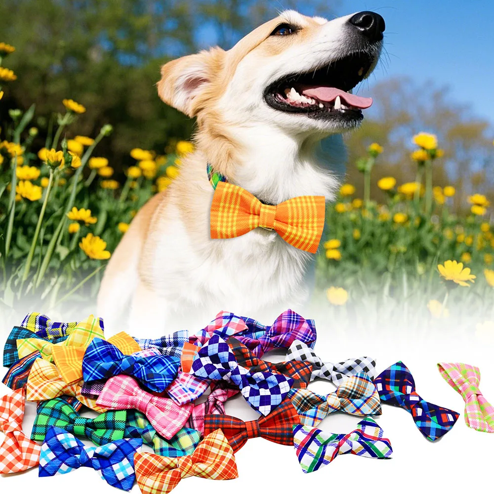 

30pcs Dog Bowties For Collar Fashion Plaid Style Small Dog Cat Collar Accessories Romovable Pet Grooming Products For Dogs