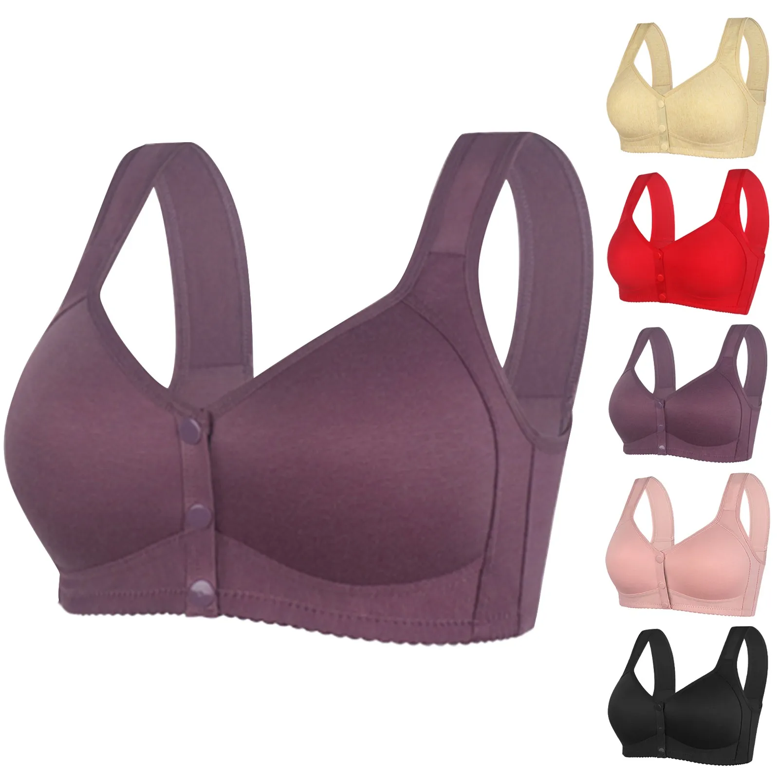 Bras for women No Underwire Comfort Push Up Lingerie button-down front-close Underwear wide straps Everyday Basic Sleeping Bra