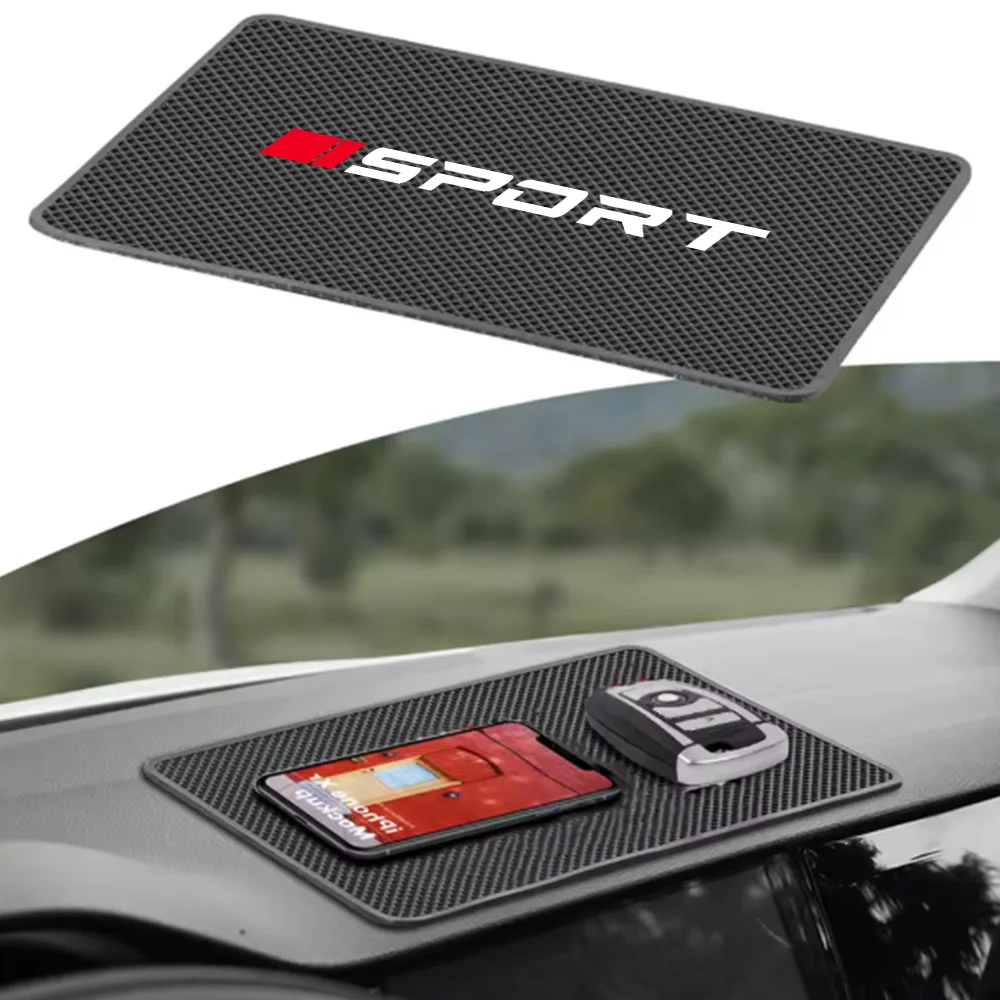 Car Dashboard Anti-Slip Silicone Mat, Two Red Sports-Style Multifunctional Universal Mats for Storing Mobile Phones and Keys, Car Interior Accessories