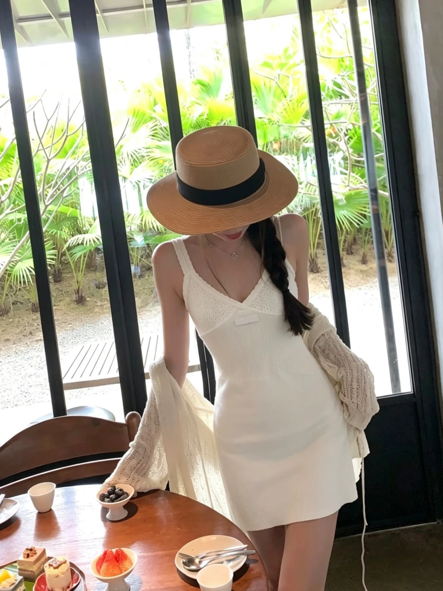 

Ruffle Trim V-Neck Knitted Wrap Dress Women's Slim Fit A-Line Skirt Short Sleeve Casual Summer Fashion Elegant Style