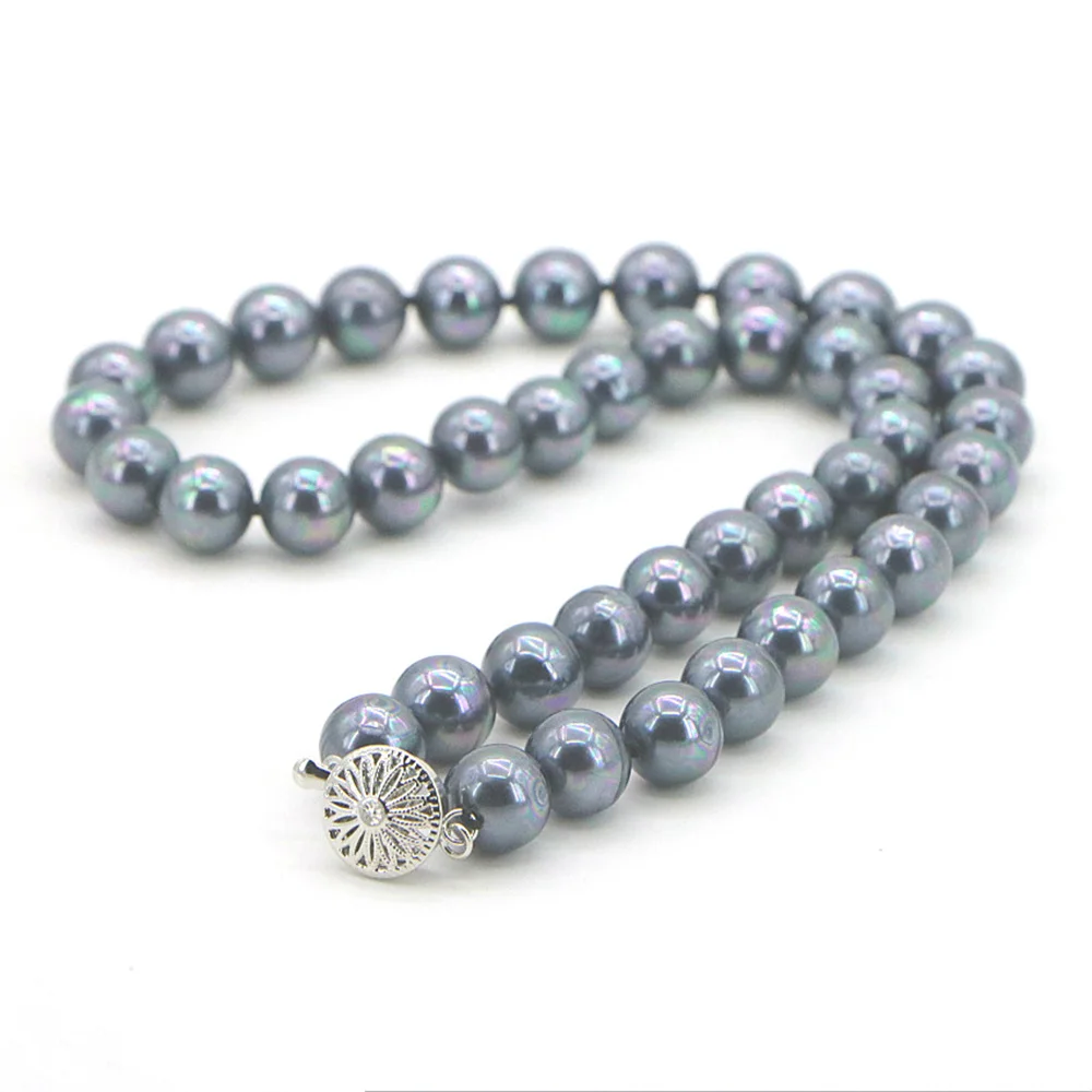 New Discount Charm 10mm Black Shell Pearl Necklace Round Beads Women Girl Gift Jewelry Wedding Christmas Banquet AAA 18inch