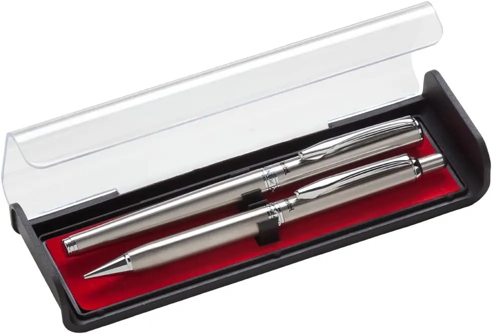 

Elegant Silver Roller Gel Pen and Pencil Set with Gift Box, 0.7mm & 0.5mm