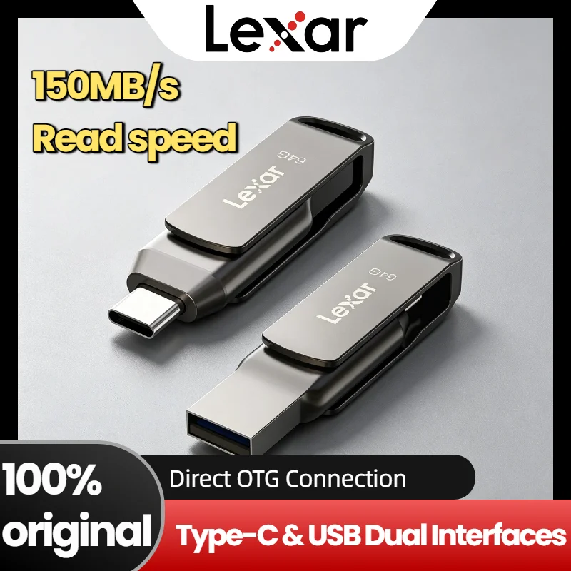 

Original Lexar D400 Dual USB 3.2 Gen 1 Flash Drive 128GB 256GB 512GB 130MB/s Metal Swivel for iPhone 15 PC Mac 4K Ultra