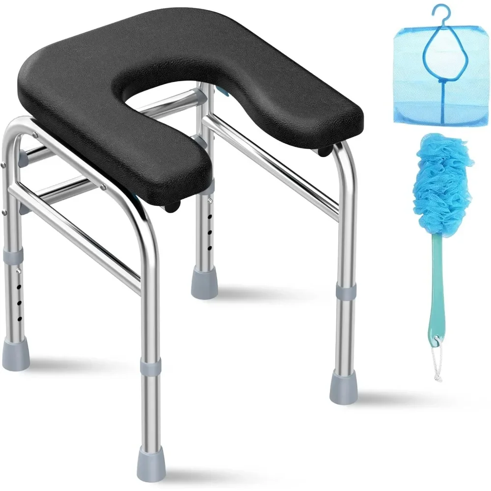 

U-образное кресло для душа с толстой мягкой подушкой, сиденье для душа из нержавеющей стали 400 фунтов для внутреннего душа, регулируемое кресло для ванны