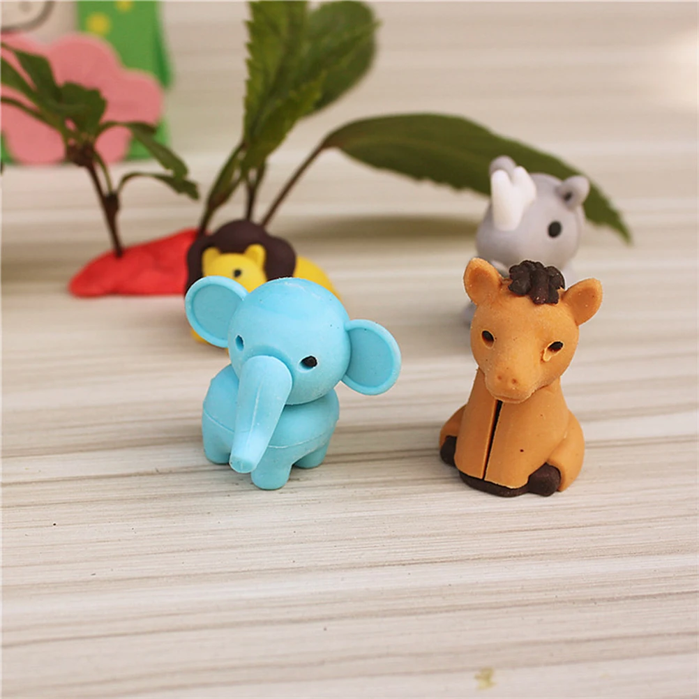 20pcs Animal Pencil Eraser Set Cute Cartoon Erasers For Glossy Design School Supplies 'S Day Gift Student