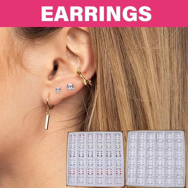 Pairs of 108 Fashion Skin Friendly Ear Studs Rhinestones Earrings Fashion Ear Studs Stylish Ear Pin for Fashion Lover