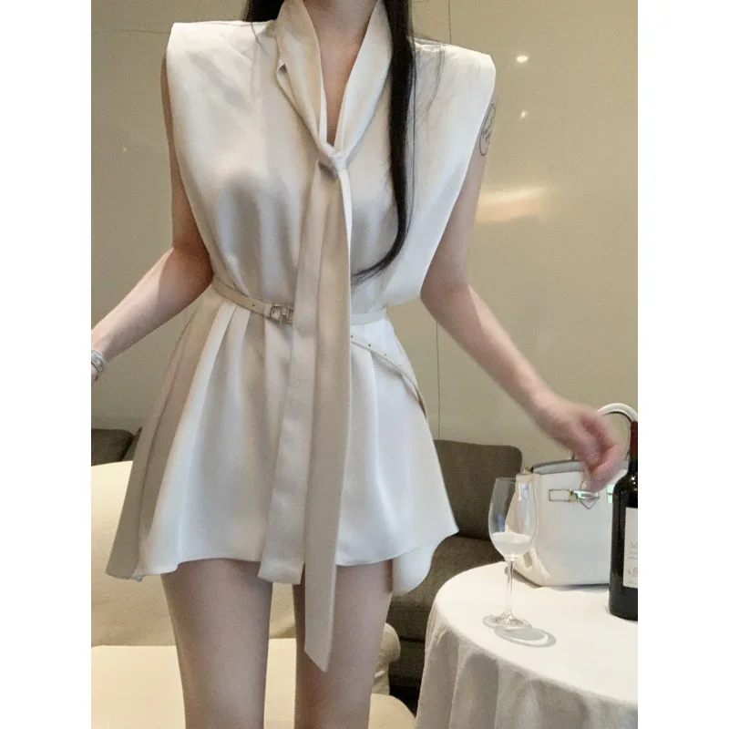 French Stain Dress Women Even Party Clothing Sleeveless Slim Sexy Y2k Shirt Dress Elegant Outwear One Piece Dress Korean Summer