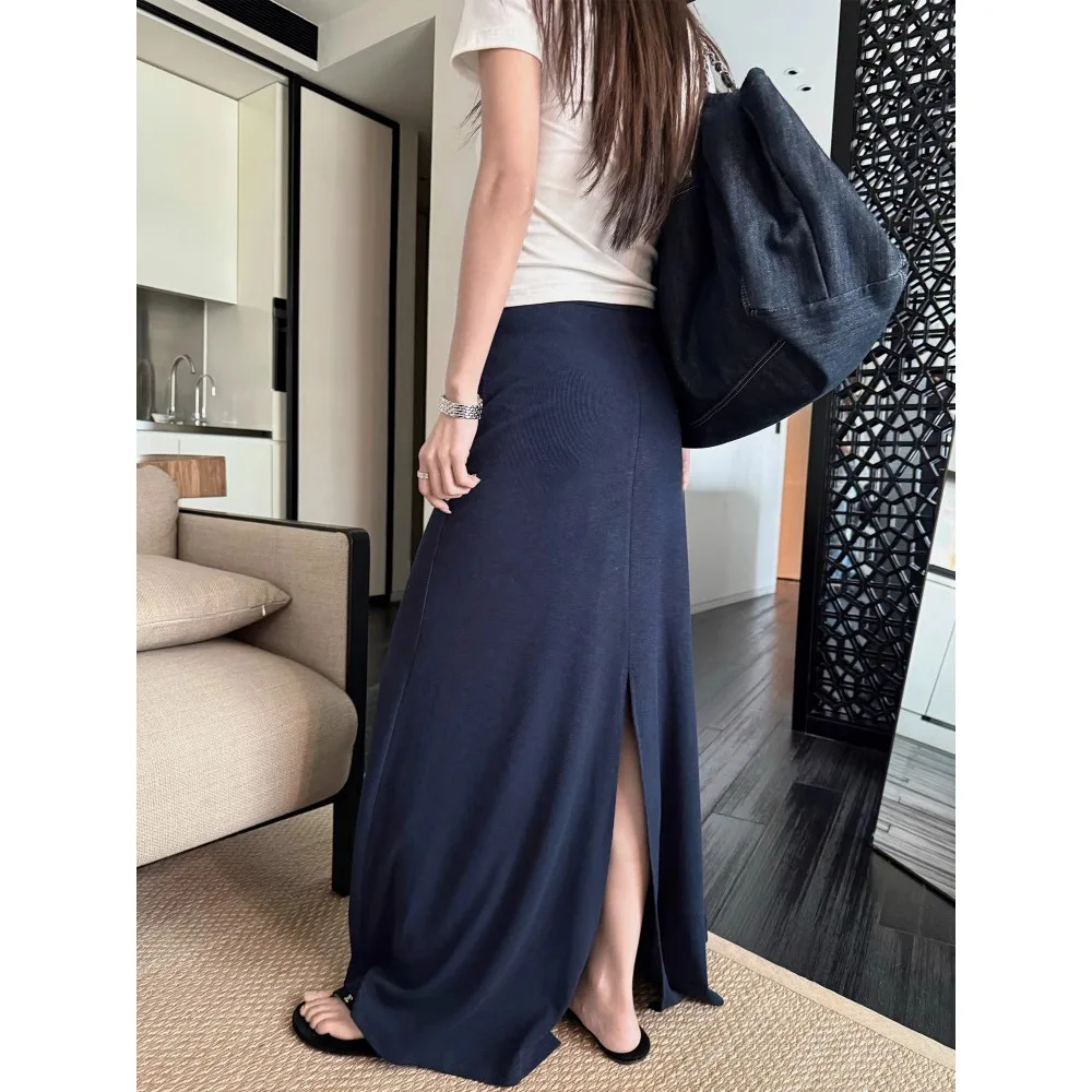 Atmospheric Paper Figure Floor-length Skirt with Slit in The Back, Loose and Slimming Skirt