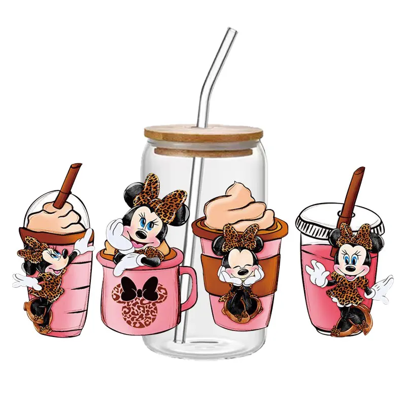 Disney Mickey 16 oz UV DTF Cup Stickers Glasses 3D Transfer Stickers Waterproof Self-adhesive