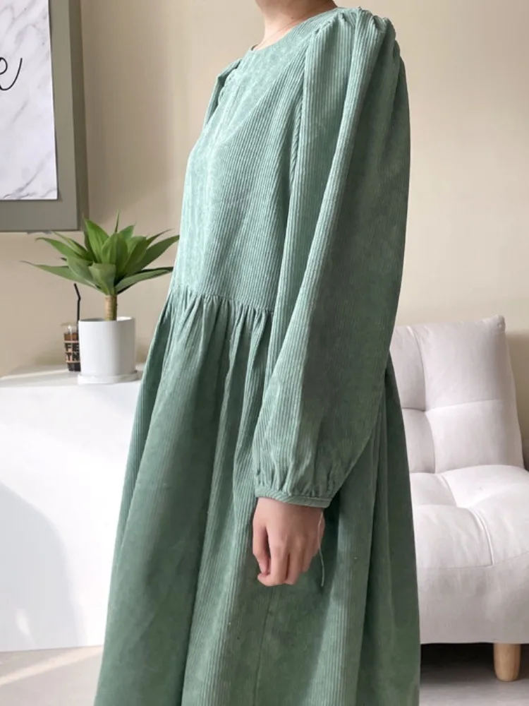 Vestido Retro Coreano de Estilo Hoado con Cuello Redondo de Terciopelo y Mangas Abullonadas, Ropa de Calle de Manga Larga p...