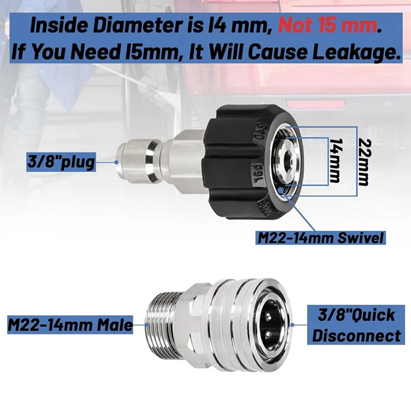 10Pack Pressure Washer Quick Connect Fittings, M22-14Mm Swivel To 3/8Inch Quick Connect Kit Durable Easy Install