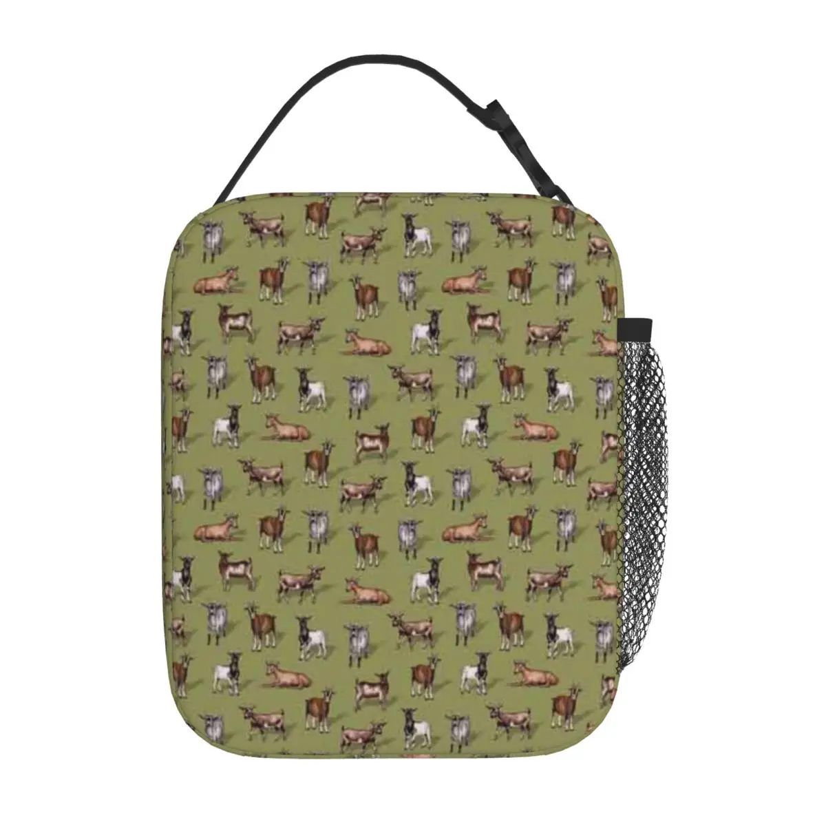 Bestselling Tiny Goats On Green - Goat Herd Pattern Soft Touch Shoulder Lunch Bag Gym Post-Workout Food Storage Bag