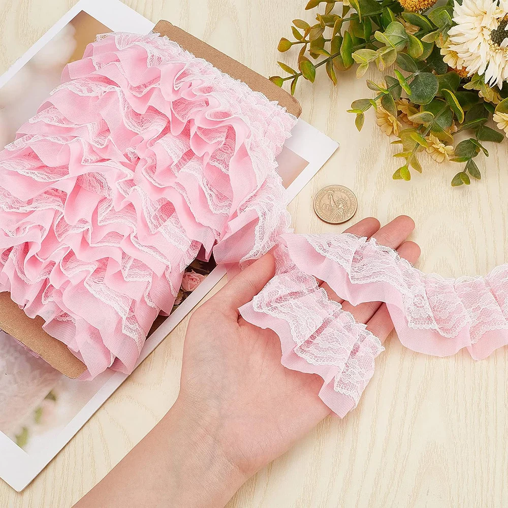 2 Yards Schwarz Weiß Rosa Gefalteter Wellen-Stickerei-Spitzenstoff-Besatz DIY Kleidung Tägliche Heimdekoration Zubehör 5CM Breit – Detail 3