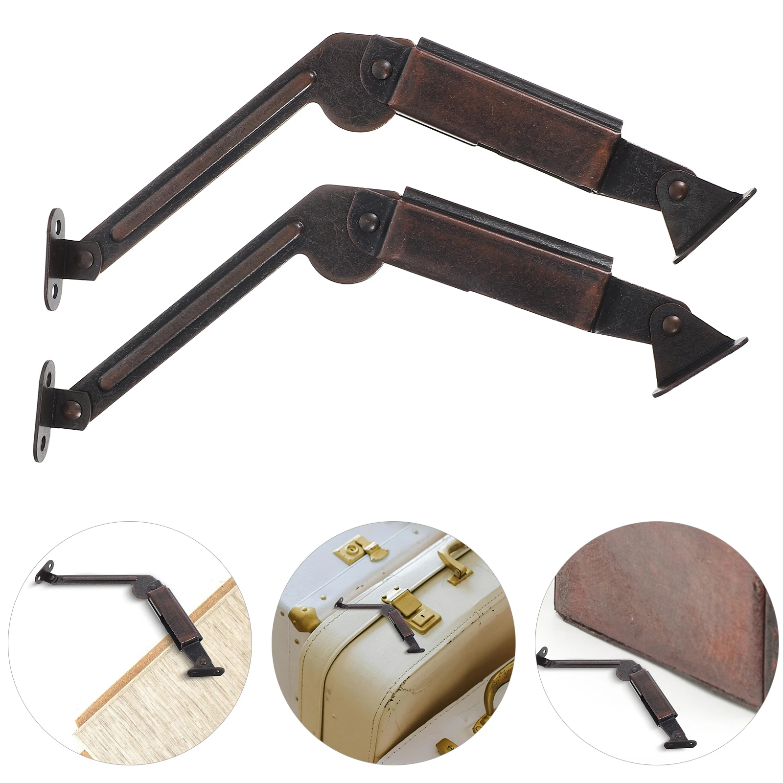

2Pcs Furniture Hardware Cabinet Lid Support Hinges Dark Brown Iron Flip Board Spring Connection Toy Box Chest Hardware