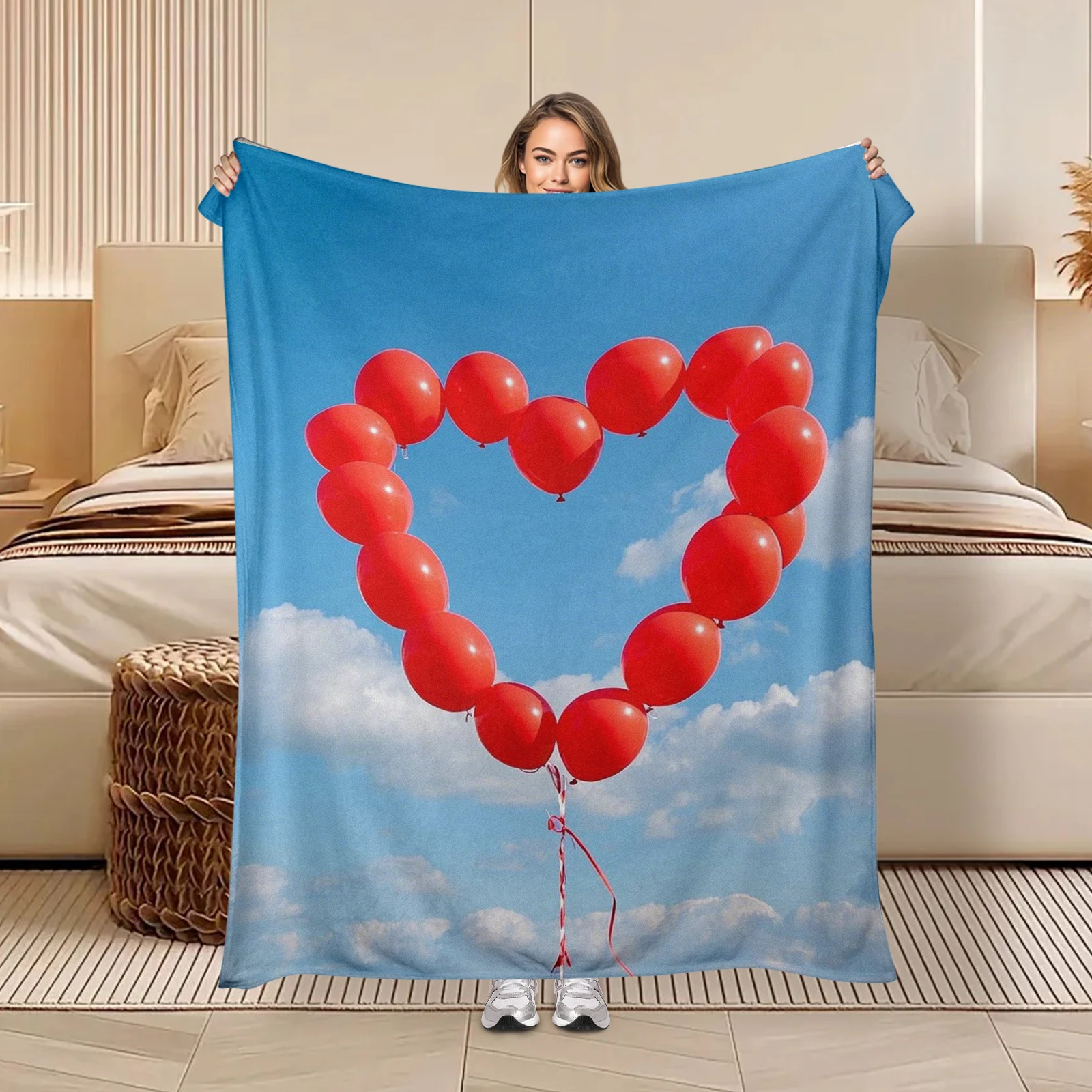 Heart Balloon Themed Flannel Blanket Ideal As A Valentine S Gift To Show Your Affection And Deepen Bonds