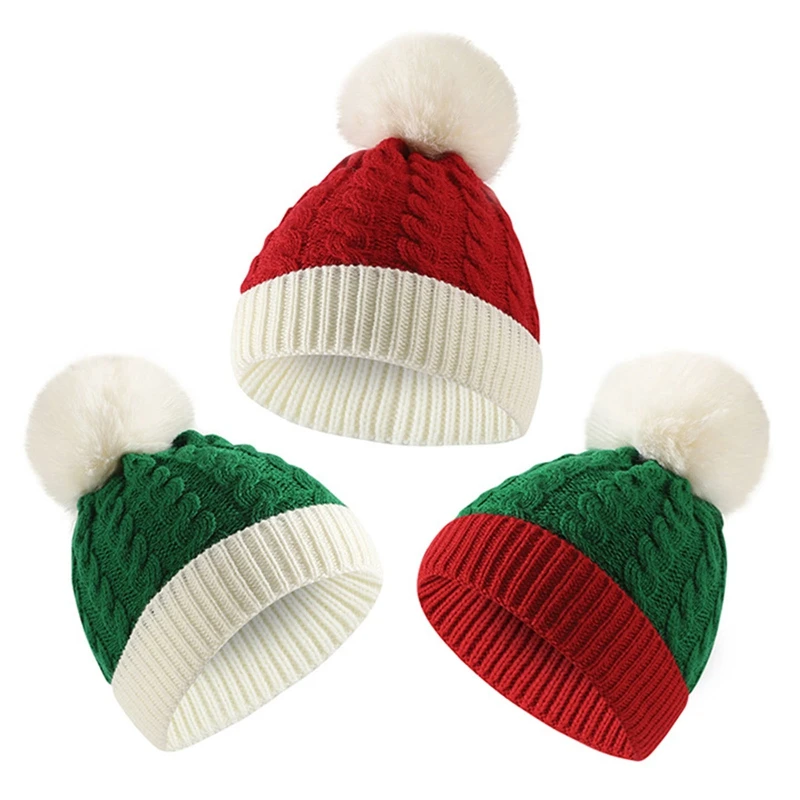 Dorosłe dzieci Świąteczna czapka z wełny Santa Winter Warm Crochet Beanies Skullcap Women Pompom Cap Bonnet New Year Party Xmas Gift 2 Size