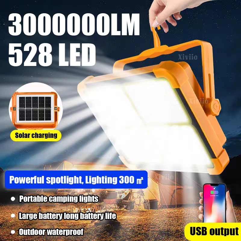 3000000LM 528LED شحن الطاقة الشمسية كشاف ضوء مقاوم للماء خيمة محمولة التخييم مصباح قوة البنك 10000mAh الإضاءة في حالات الطوارئ في الهواء الطلق