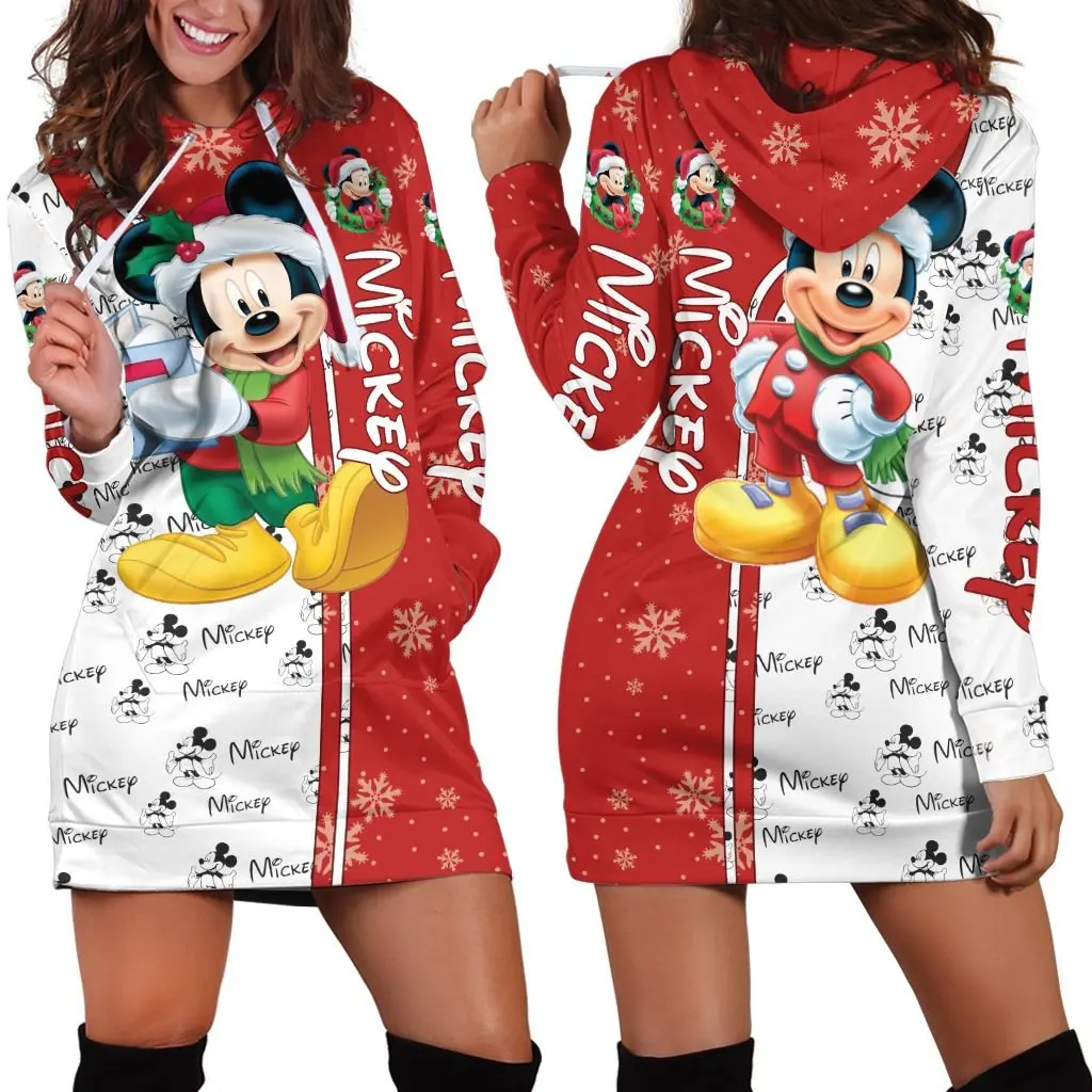 Disney-vestido con capucha de Mickey Mouse para mujer, suéter de moda, vestido de sudadera con estampado 3d, sudadera con capucha para mujer, nuevo
