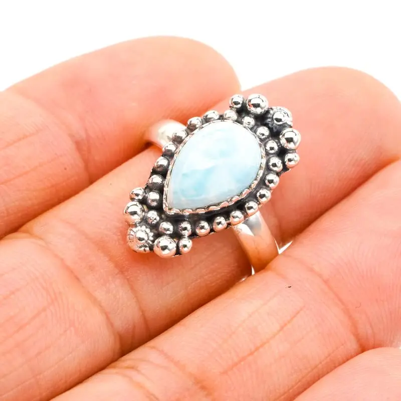 StarGems® Natural Larimar Handmade 925 Sterling Silver Ring 7.75 F0247