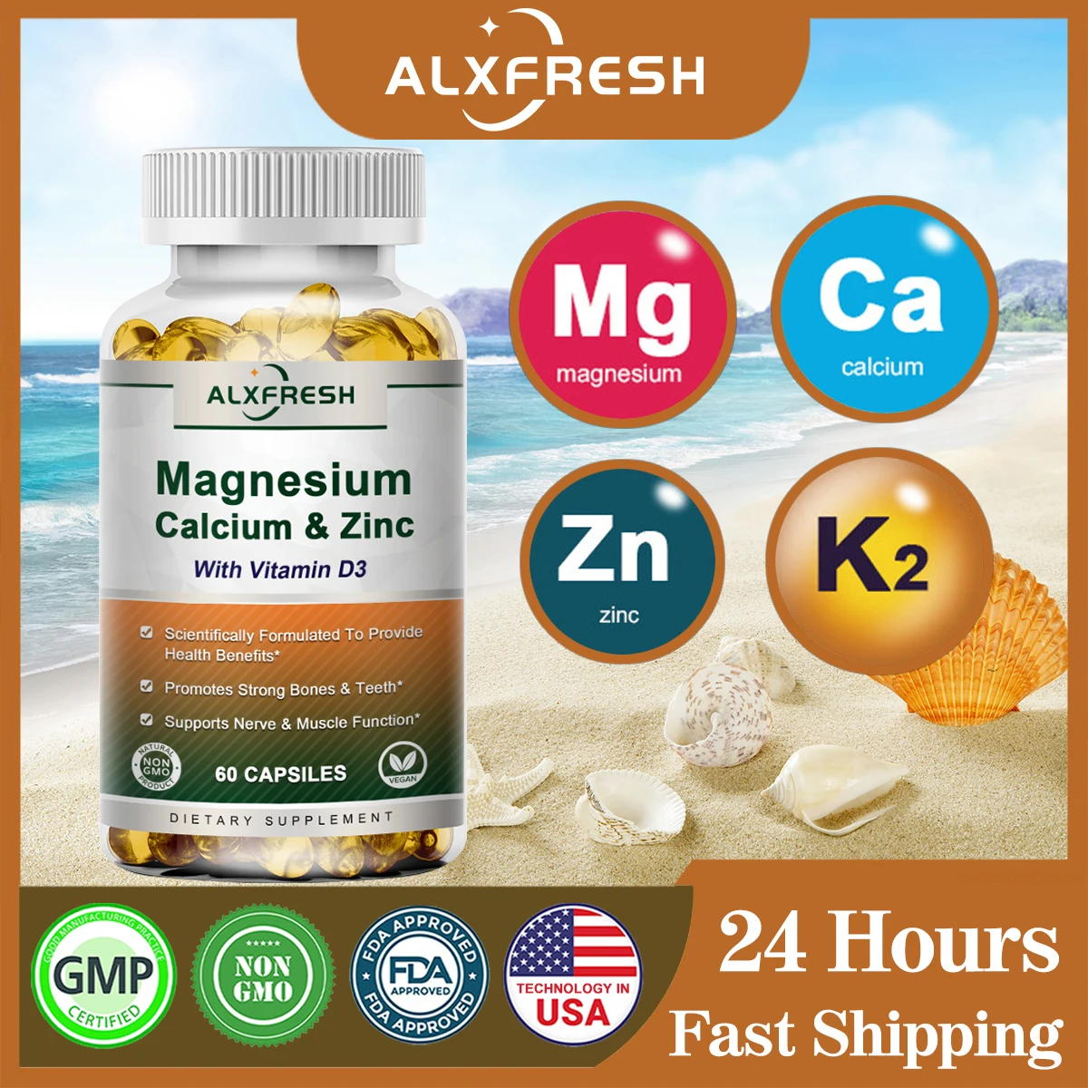 Alxfresh Calcium Magnesium Zinc D3 Supplement Support Immune & Supporting Bone Strength, Joint Health Vitamins Capsules