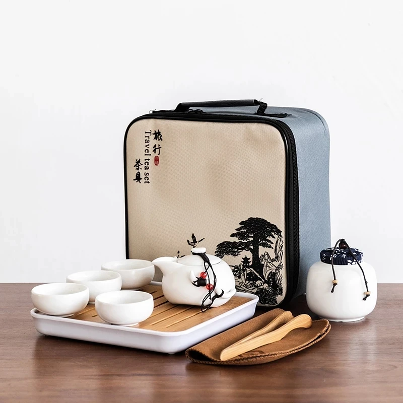 Portable Chinese Travel Kung Fu Tea Set Ceramic Teapot Porcelain Teaset Gaiwan Tea Cups of Tea Ceremony Tea Pot With Travel Bag