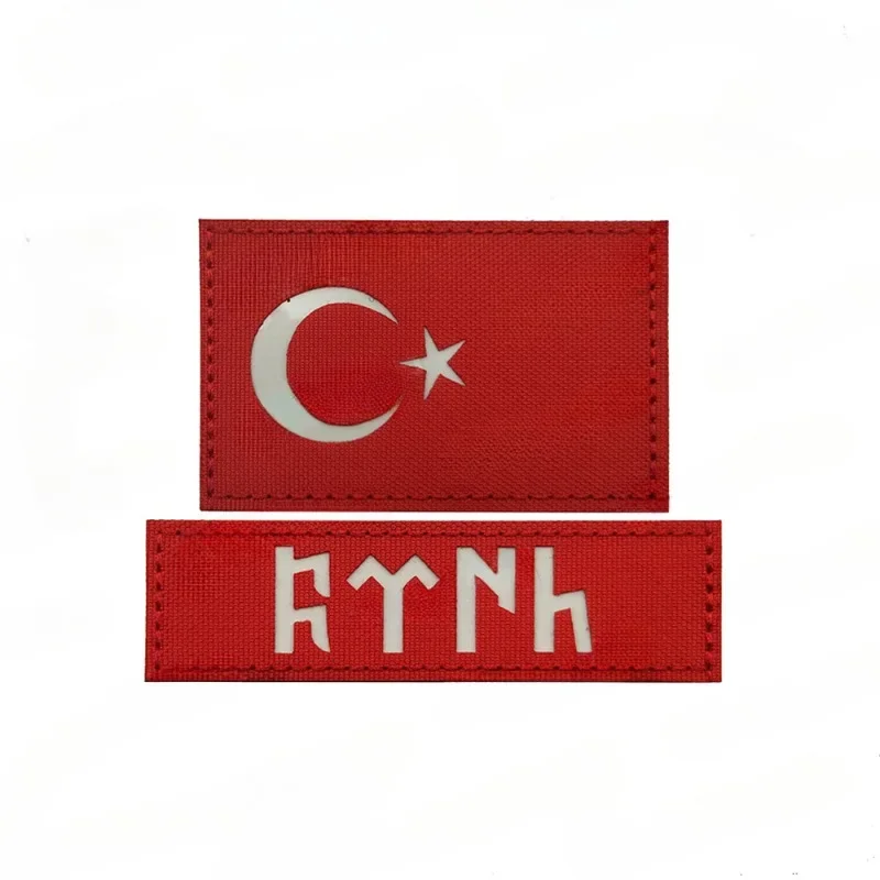 Flag of Turkish Skull Hook&Loop Patches Infrared Reflection Embroidery Armband Tactical Badge on Backpack Patch for Clothing