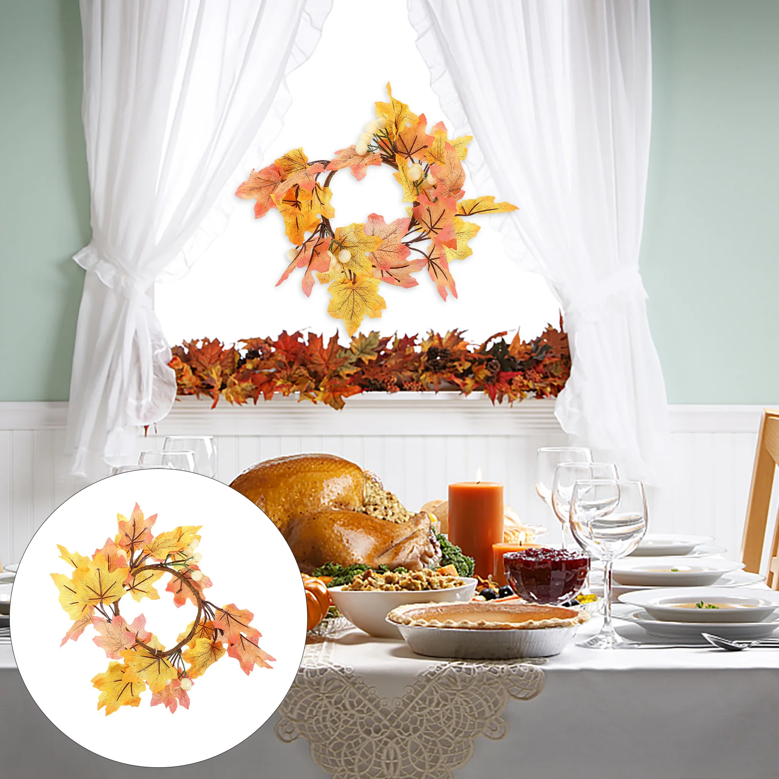 

Autumn Maple Leaves Wreath Fall Garland Home Decor Thanksgiving Door Garland Rustic Front Door Wreath Harvest Festival