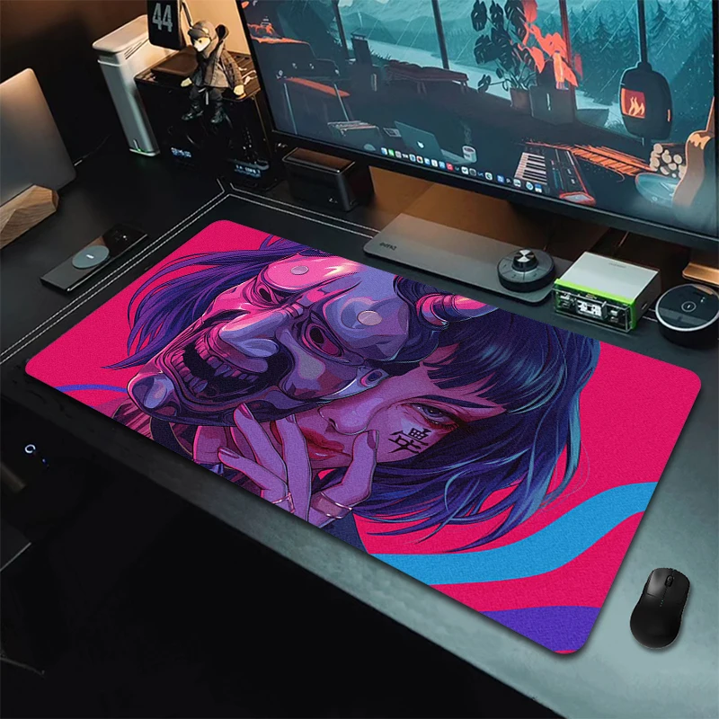 Gamer Mouse Pad Anime Oni Mask Gaming Mousepad XXL Large Rubber Mouse Mat Game Non-Slip Computer Desk Mat Office Keyboard Mat