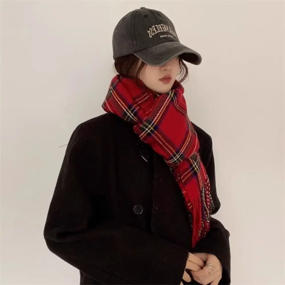 

Classic Tassel Plaid Wool Scarf Rainbow Color Plush Winter Cashmere Scarves Solid Color Cashmere Shawl Long Shawl Student