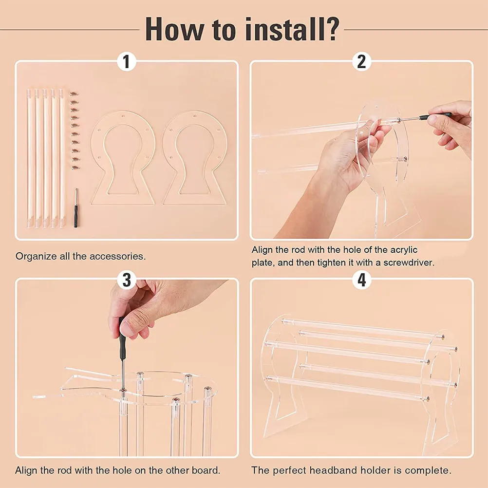 

Transparent Acrylic Headband Display Stand Organizer for Hair Hoops Clasps Jewelry Storage Rack Boutique Counter Hair