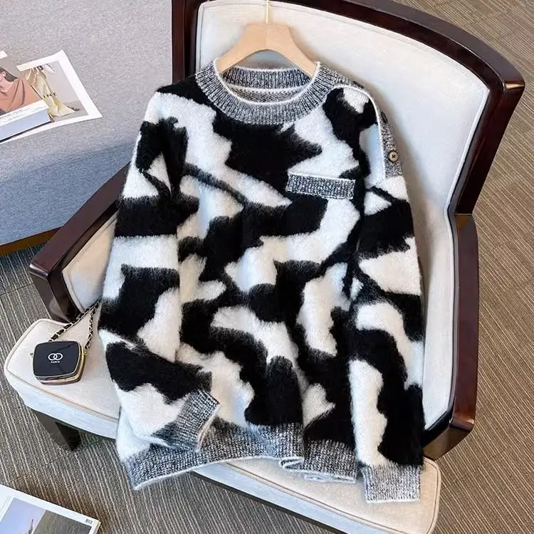 

Korean Style Cardigan Women's Vintage Plush Thickened Fall Winter Coatigan Jacket