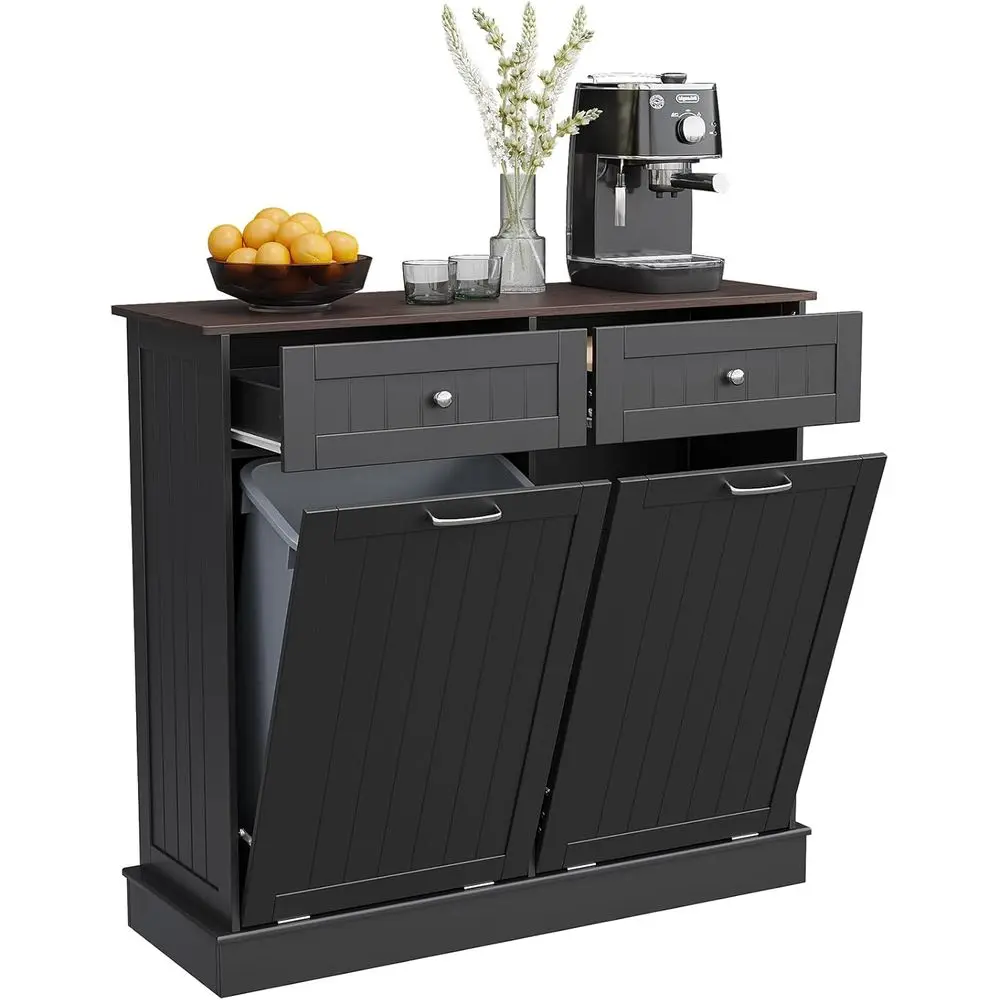 

Мусорное ведро для кухни на 20 галлонов с двумя отсеками, скрытыми ящиками и разделочной доской, черное