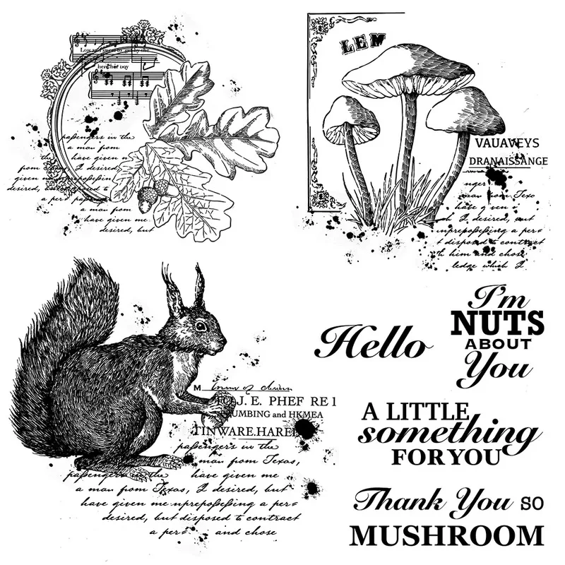 Nature Forest Mushroom Squirrel Clear Stamps For Decor DIY Scrapbooking Supplies Silicone Stamps Paper Cards Albums