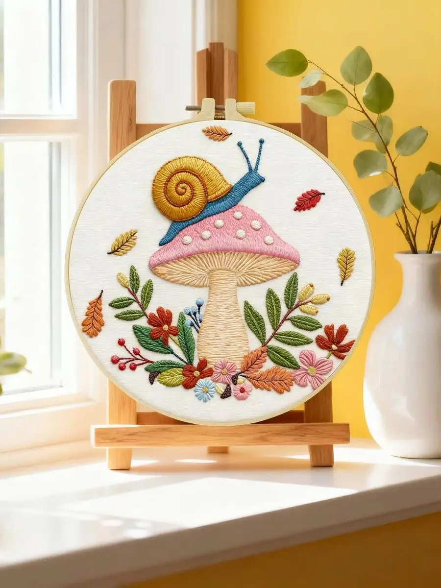 1 Stück 20X20CM/15X15CM 7,87/6,3 Zoll Pilz-Stickerei-Starter-Kit DIY-Kit DIY-Stickerei-Set Handarbeiten Nadelkunst Nähkunst – Detail 6