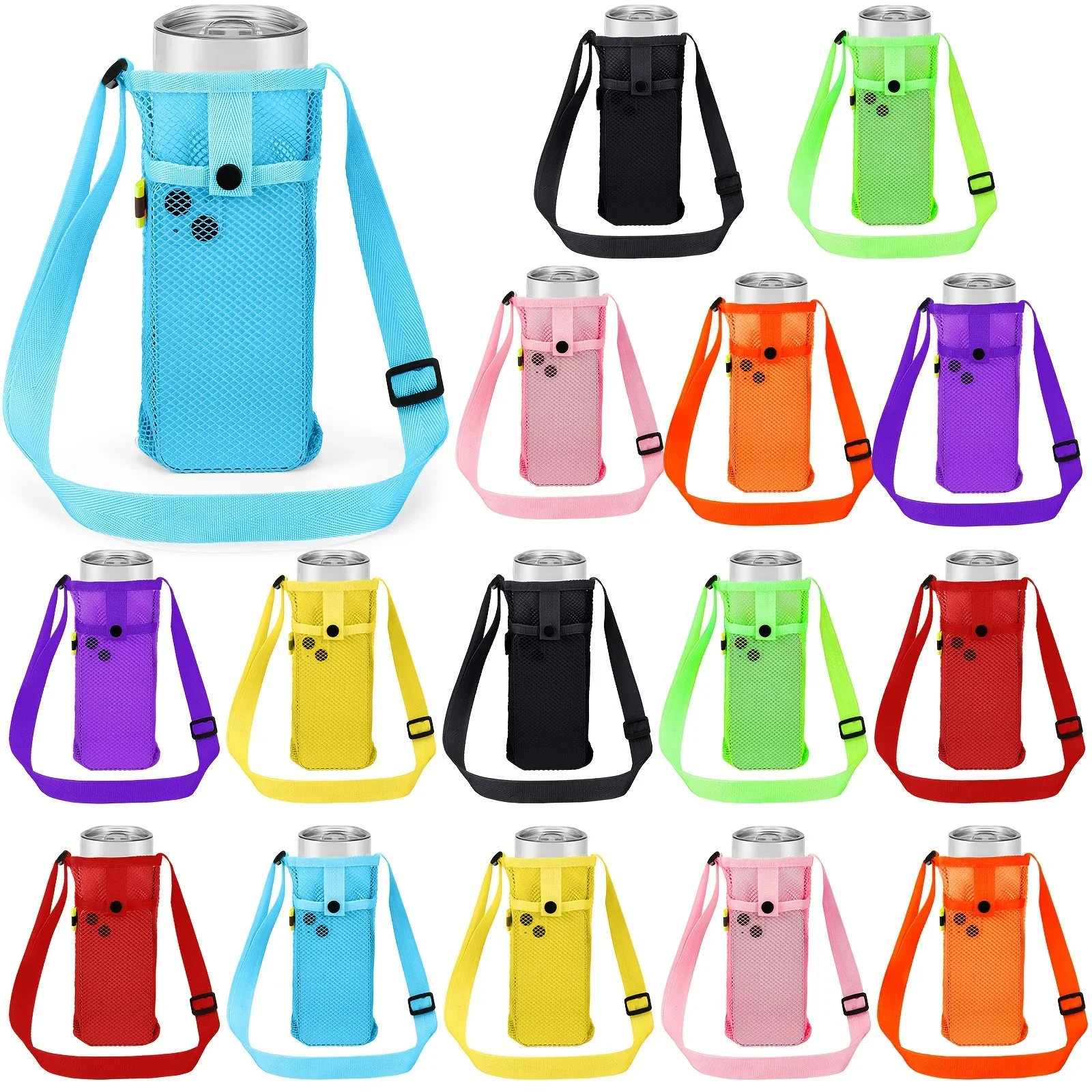 

KEEHOME 16pcs Water Bottle Holder for Walking Water Bottle Sling with Adjustable Strap Mesh Tumbler Carrier Lightweight Nylon Crossbody Bottle Sleeve with Pouch for Hiking Camping Sports Beach Cycling
