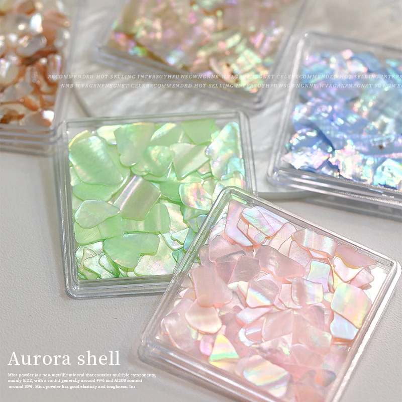 2024 1 Doos Aurora Shell Flakes Abalone Nagels Charmes Dunne Natuurlijke Onregelmatige Slice Shell Steen Pailletten Manicure Kunstdecoratie