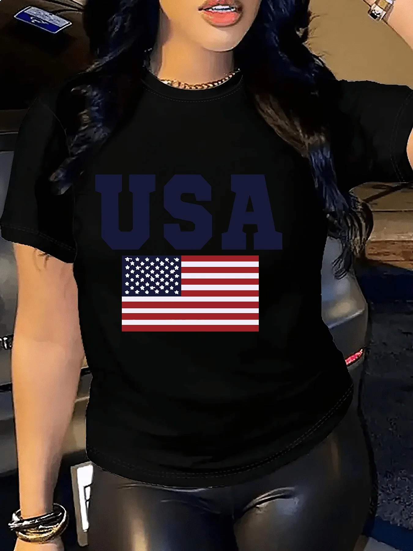 Women Patriotic USA Letter Print T-Shirt Casual Crew Neck Short Sleeve Tee Top cheap women clothing with free shipping