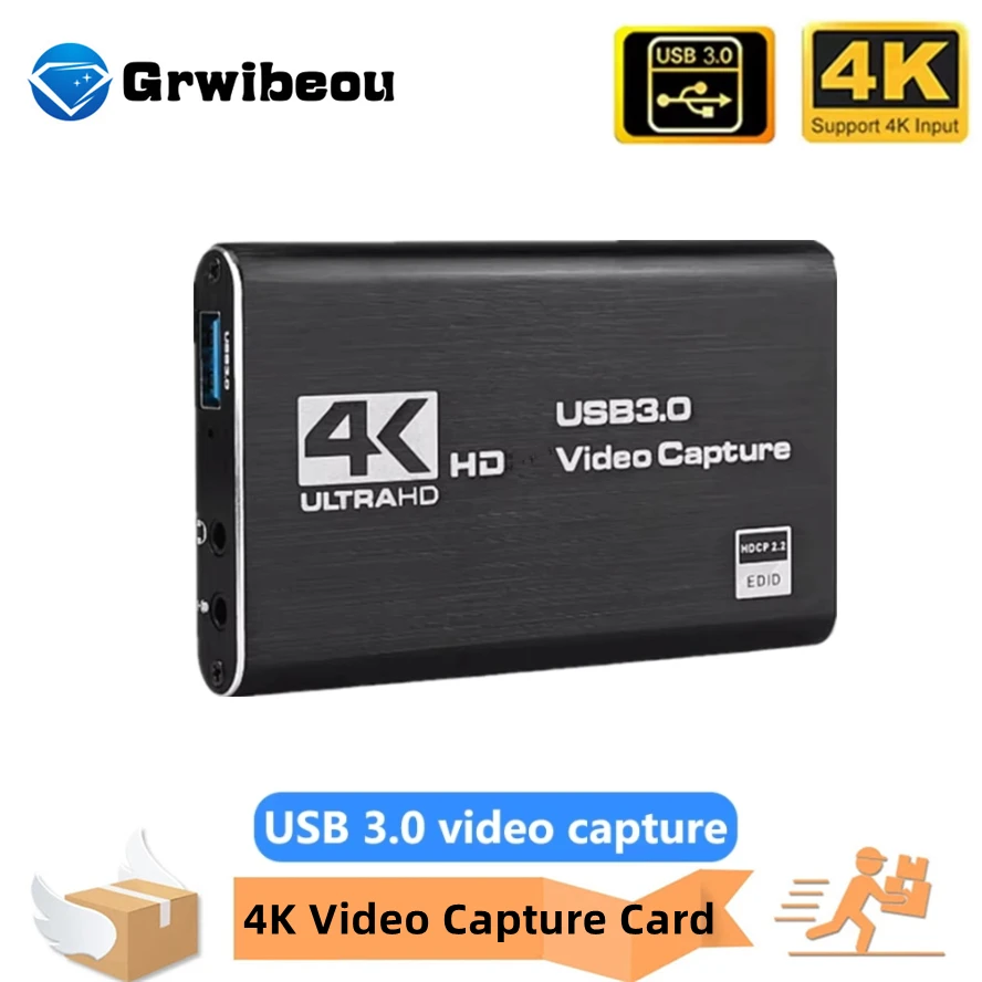 4k 1080P 60fps HDMI-Compatible USB 3.0 Video Capture Card HDTV Camera Recording for PS4/5 Live Streaming Video Grabber Recorder