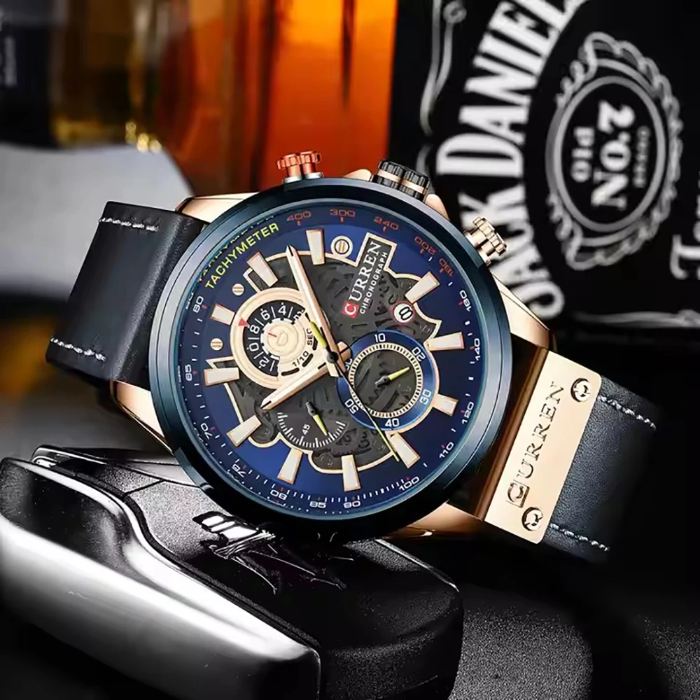 CURREN 8380 Waterproof multifunctional quartz watch; Business simple calendar men\'s leather watch